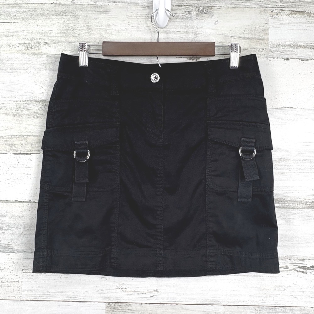 White House Black Market Black‎ Cargo Mini Skirt Size 6 Cotton Blend